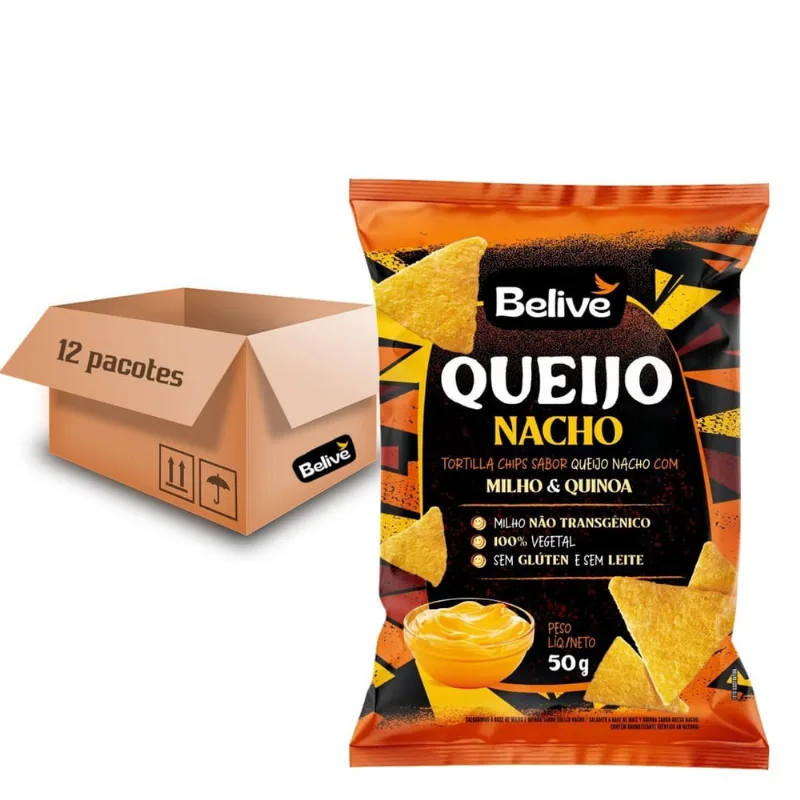 Tortilla Chips Belive Sabor Queijo Nacho 50g (12 Pacotes)
