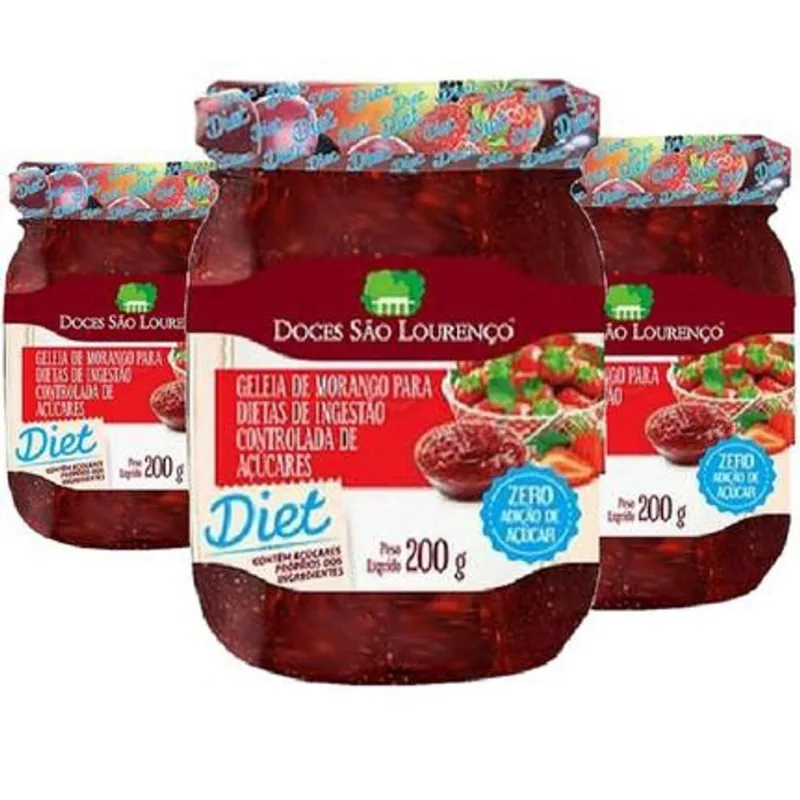 3x Geleia Diet Morango são lourenço 200g