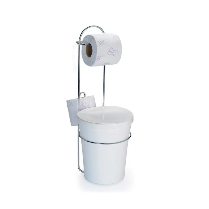 Suporte de chão para papel higiênico com lixeira cromado Arthi