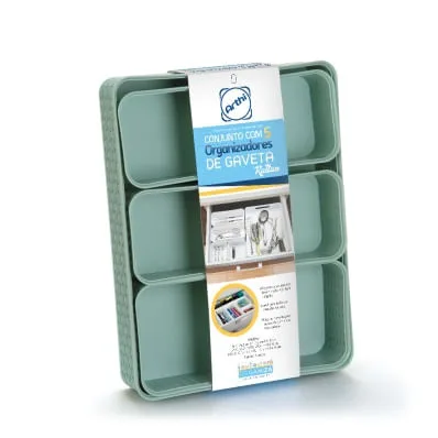 Conjunto c/ 5 Caixas Organizadoras Rattan Menta Arthi - Arthi