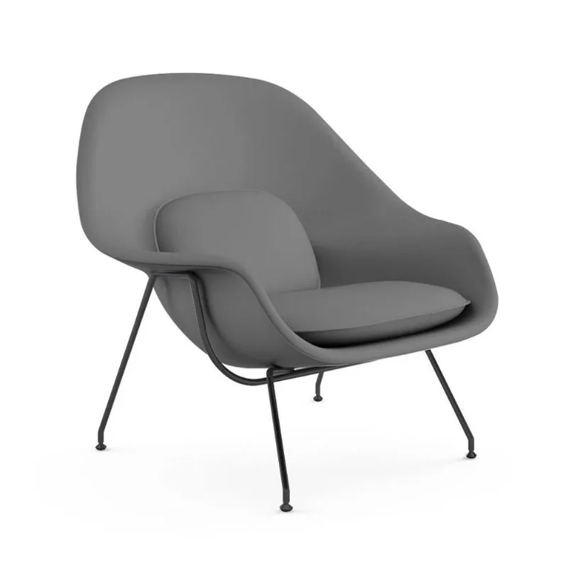 Poltrona Womb Chair Sem Puff Base Preta Sintético Cinza