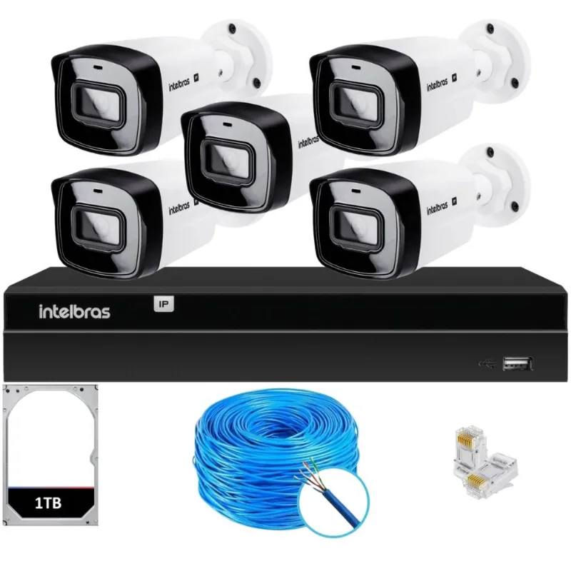 Kit CFTV Intelbras NVR 1408P 5 Câmeras IP e HD 1TB
