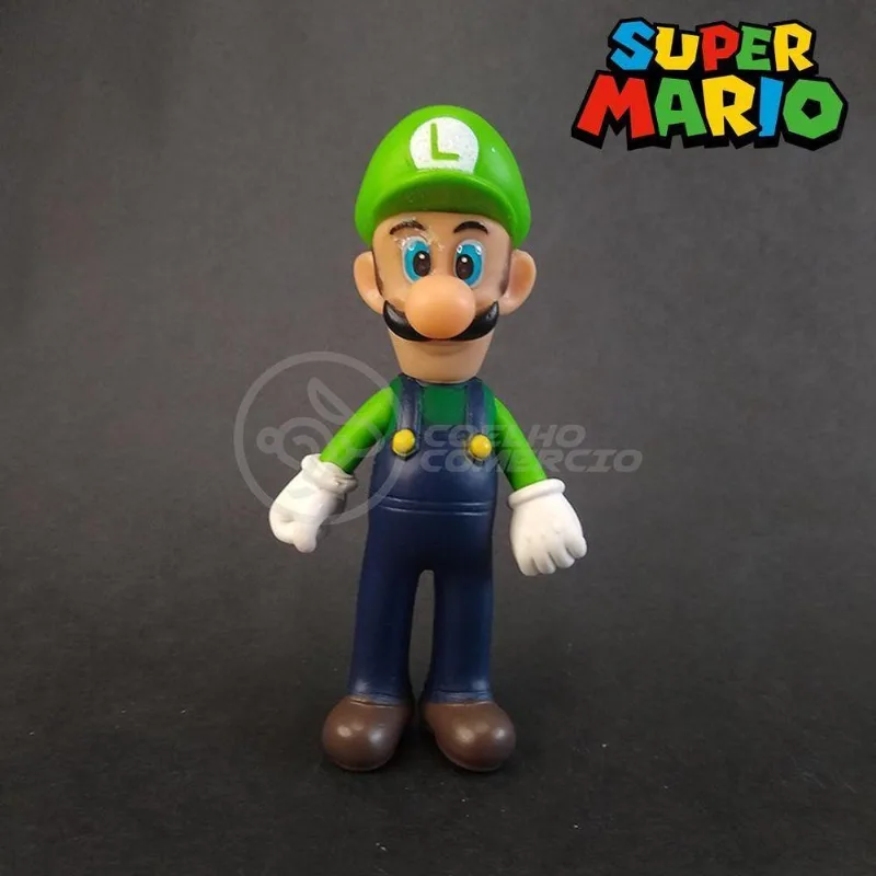 Kit Boneco Luigi Articulado Super Mario 13cm + Caneca 350ml