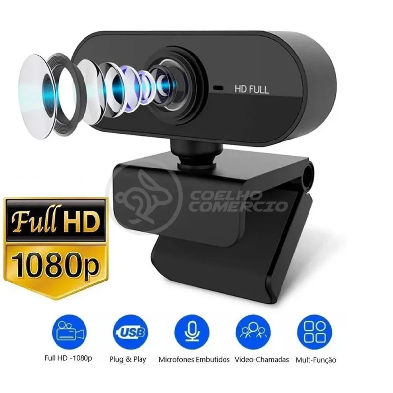 Webcam Câmera full HD 1080p com Microfone USB 2.0 Profissional Pc Tv Notebook Jogos 360º - PC-W1 - Não Disponível