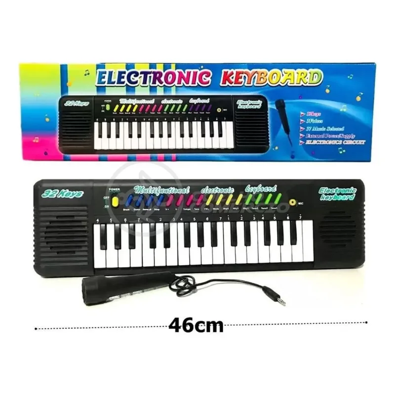 Mini Teclado Infantil Piano 32 Teclas Musical Karaokê e Microfone Crianças Aprender a Tocar a Pilha