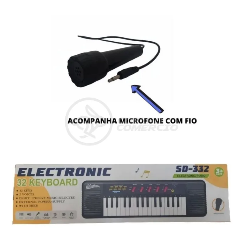Mini Teclado Infantil Piano 32 Teclas Musical Karaokê e Microfone Crianças Aprender a Tocar a Pilha