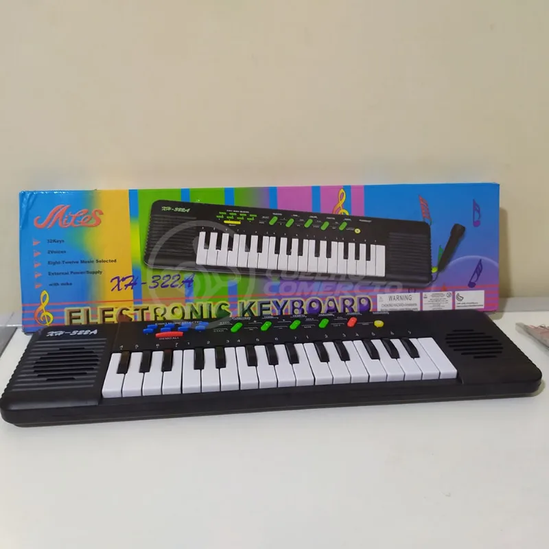 Mini Teclado Infantil Piano 32 Teclas Musical Karaokê e Microfone Crianças Aprender a Tocar a Pilha