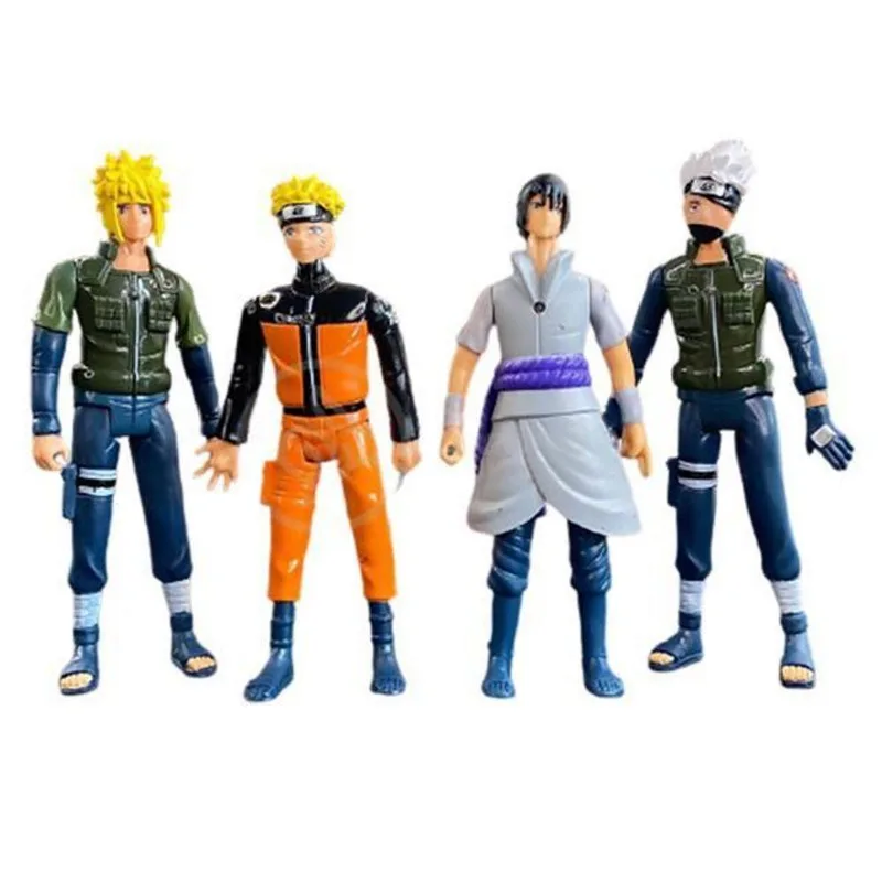 Kit 4 Bonecos Action Naruto Shippunden Kakashi Minato Sasuke