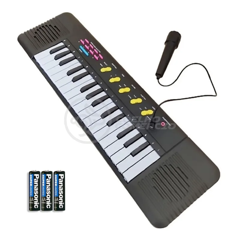Mini Teclado Infantil Piano 32 Teclas Musical Karaokê e Microfone Crianças Aprender + 3 Pilhas aa