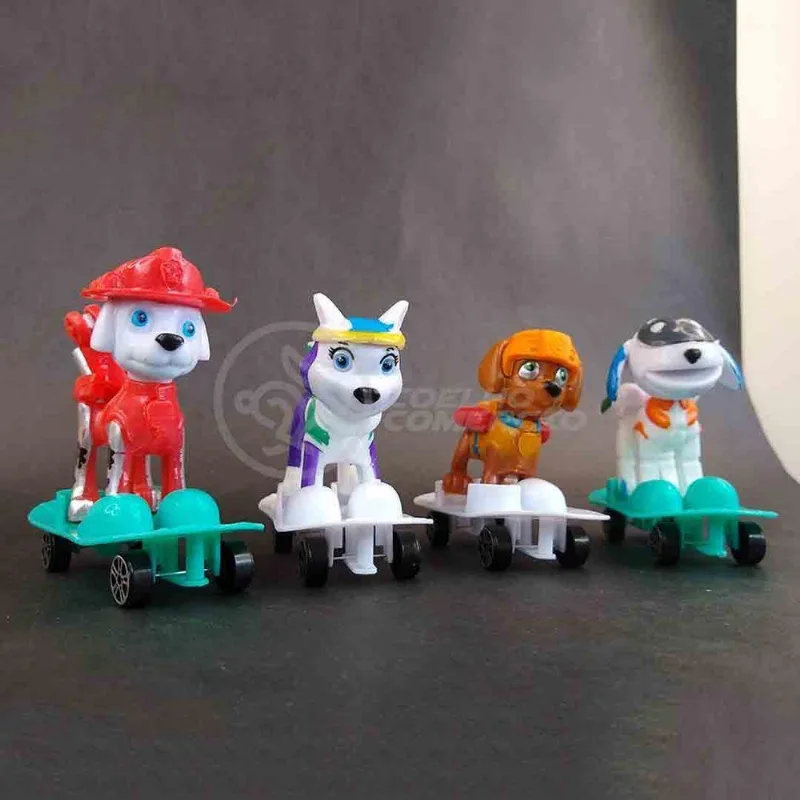Kit 4 Bonecos Brinquedos Patrulha Canina Com Skate 8cm