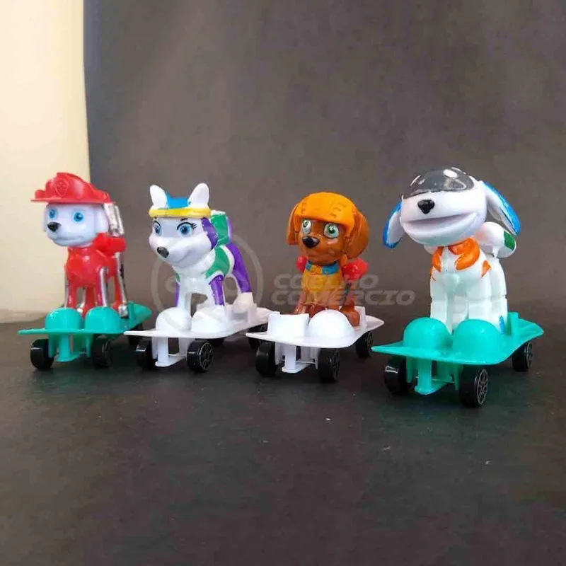 Kit 4 Bonecos Patrulha Canina Com Skate 8Cm