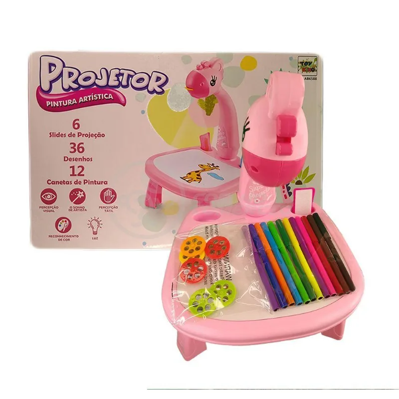 Projetor Para Desenho Infantil Mesa Pintura Girafa Rosa