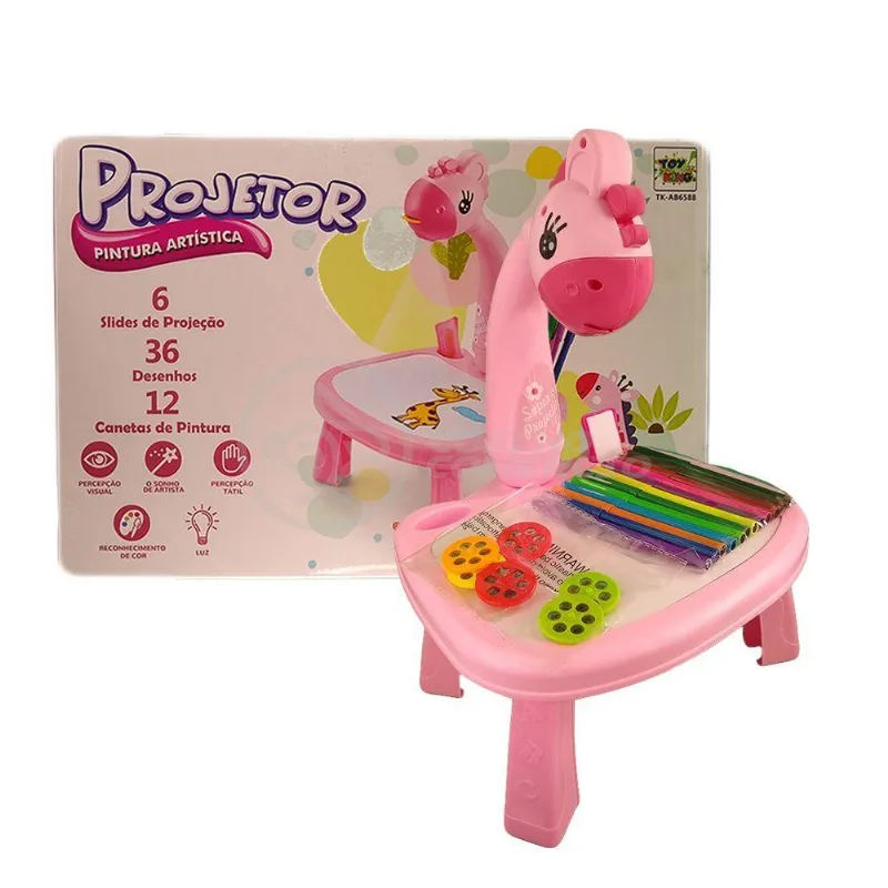 Projetor Para Desenho Infantil Mesa Pintura Girafa Rosa