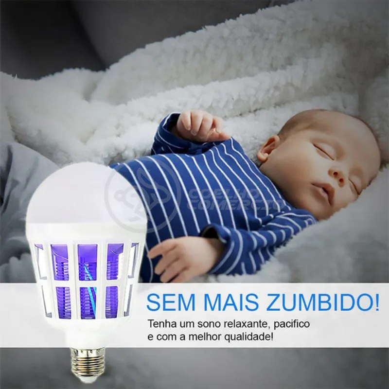 Lâmpada Luz Led Branco 15W Atrai Choque Mosquito Branco