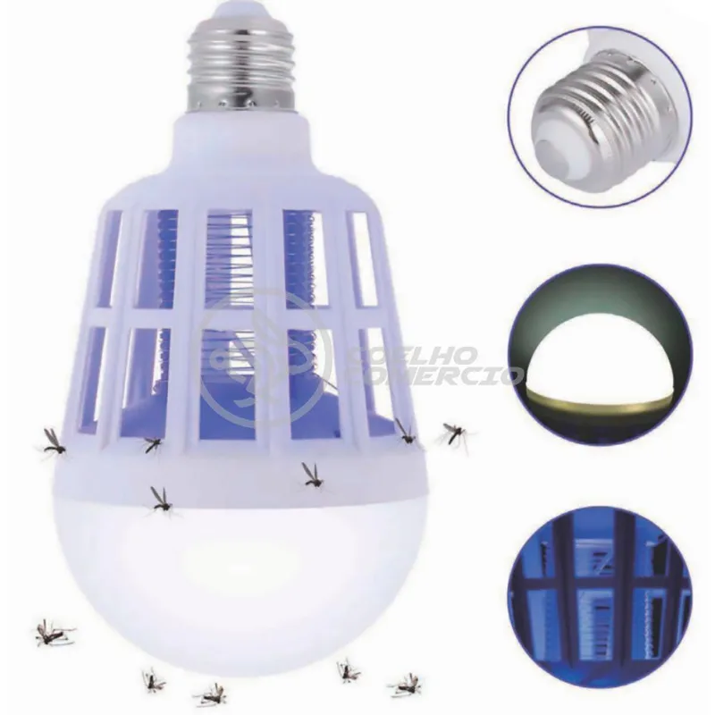 Lâmpada Luz Led Branco 15W Atrai Choque Mosquito Branco