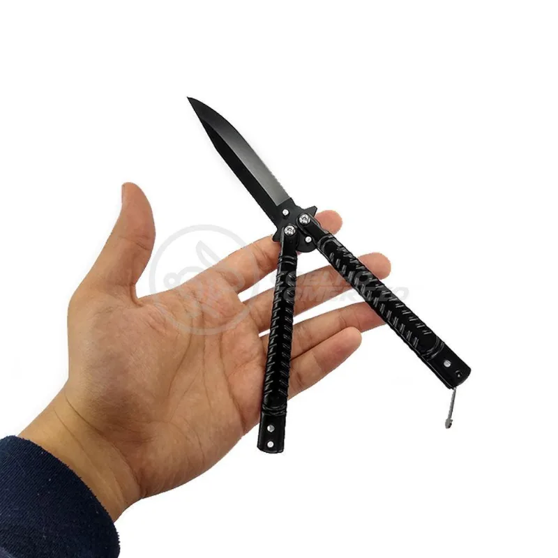 Canivete Knife Black Butterfly Com Fio Manobras Preta Borboleta Dobrável De Aço Inoxidável