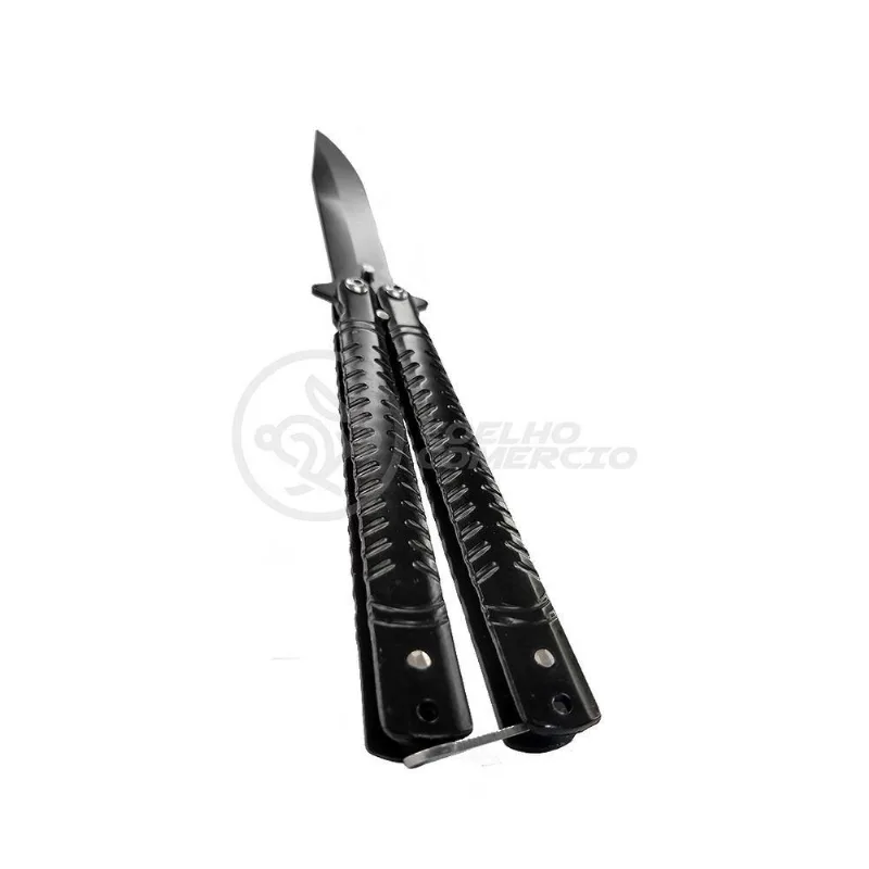 Canivete Knife Black Butterfly Com Fio Manobras Preta Borboleta Dobrável De Aço Inoxidável