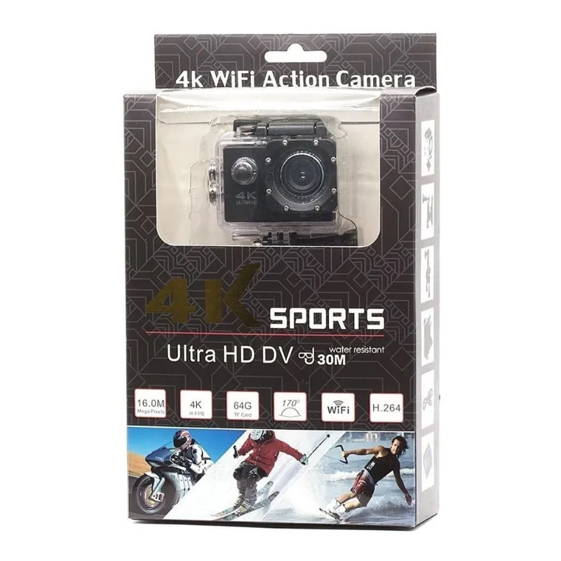 Go Cam Camera Vídeo Action Ação WiFi 4K Sports Cam Ultra HD dv Resistente Água 30M Estilo