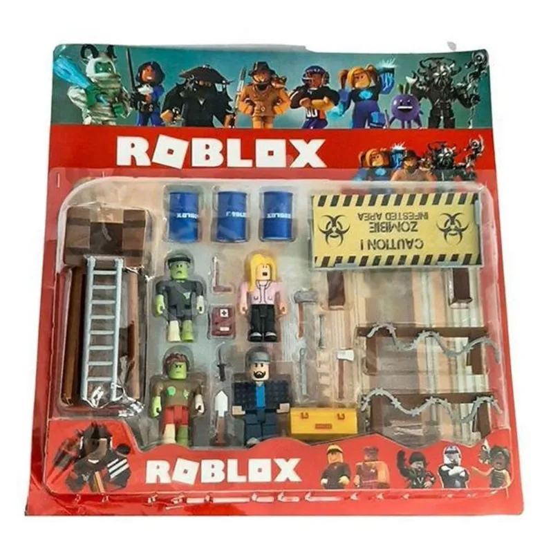 Kit 4 Boneco 7Cm Roblox Ataque Zumbi + Cenario Apocalipse