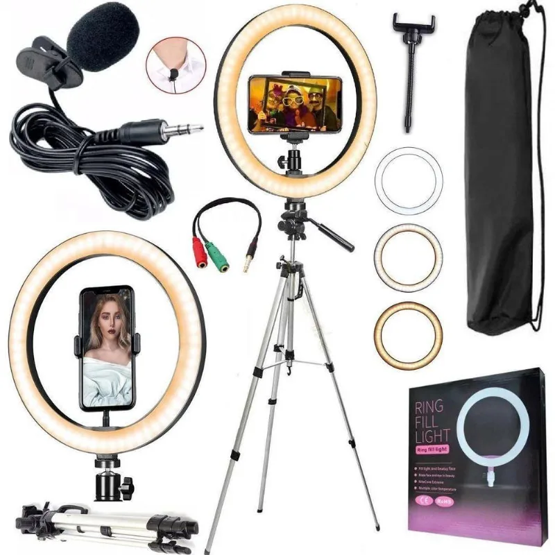 Kit Youtuber Tripé Microfone Ring Light + Microfone Lapela