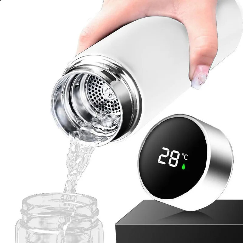 Garrafa Térmica Inteligente De Inox 500ml Tampa C-sensor De Temperatura Led água Café Chá Branco