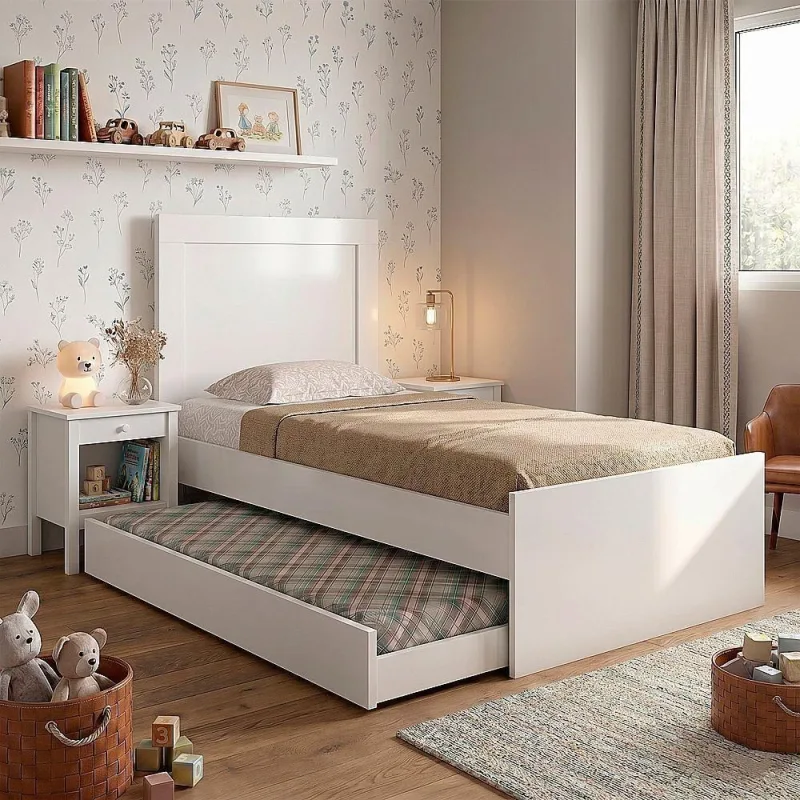 Cama Solteiro Bibox Luara Com Auxiliar Com Colchões D20 Para Quarto Infantil E Juvenil - Branco - OUTRAS MARCAS - Móveis