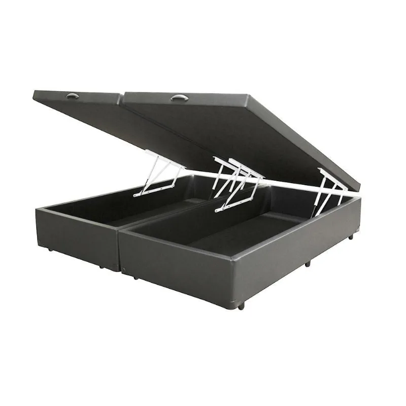 Cama Box Baú Blindado Queen Bipartido Homequeen Sintético Cinza 41x158x198