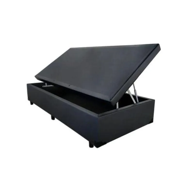 Cama Box Baú Solteiro Preto Sintético Abertura Lateral - RR colchoes - Móveis