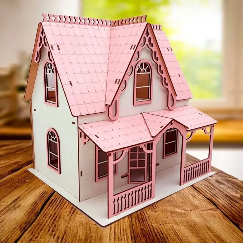 Casinha de Boneca Casinha de Boneca Miniatura em MDF Branco e Rosa 34CM Outras Marcas - OUTRAS - Casa E Construção