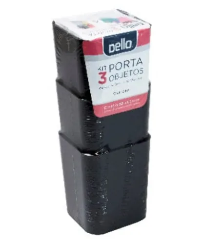 KIT COM 3 PORTA OBJETOS PROTEA DELLO PRETO - PORTA
