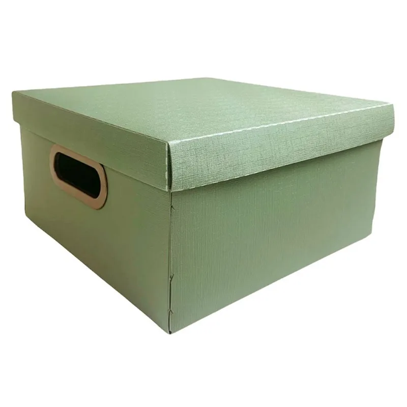 Caixa Organizadora Linho Media Verde Olive 29X29X15Cm
