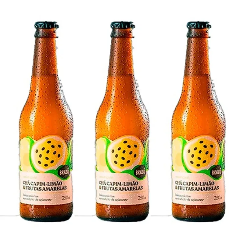 Kit 3X: Chá de Capim Limão com Frutas Amarelas Gaseificado Brazô 350ml