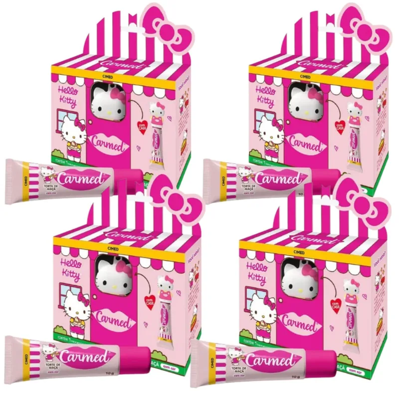 Kit com 4 Hidratante Labial Carmed Hello Kitty Torta de Maçã