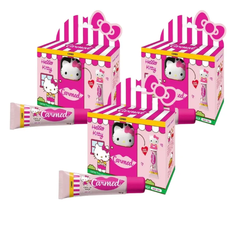 Kit com 3 Hidratante Labial Carmed Hello Kitty Torta de Maçã
