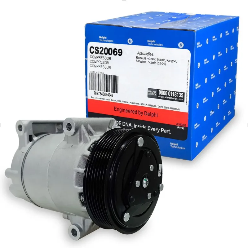 Compressor Ar Megane Scenic 2.0 2007 até 2011 Compressor Ar CVC 12V Polia 7Pk Estrias - CS20069 Delphi