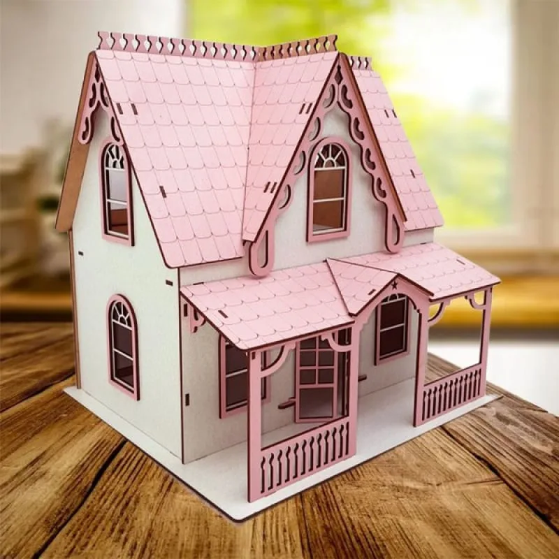 Casinha De Boneca Rosa Branco Miniatura Em MDF Barbie 34cm - Genérico - Brinquedos