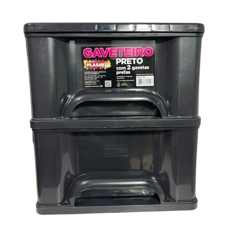 Gaveteiro Organizador 2 Gav Plasnew Resistente 1705 Preto