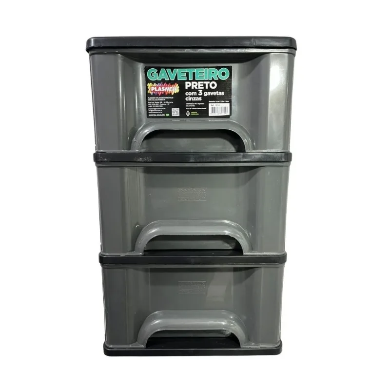 Gaveteiro Organizador 3 Gav Plasnew Resistente 1714 Cinza
