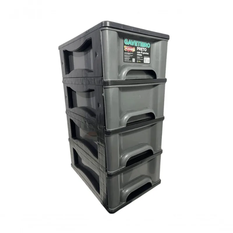 Gaveteiro Organizador 4 Gav Plasnew Resistente 1724 Cinza - Plasnew - Utilidades Domesticas