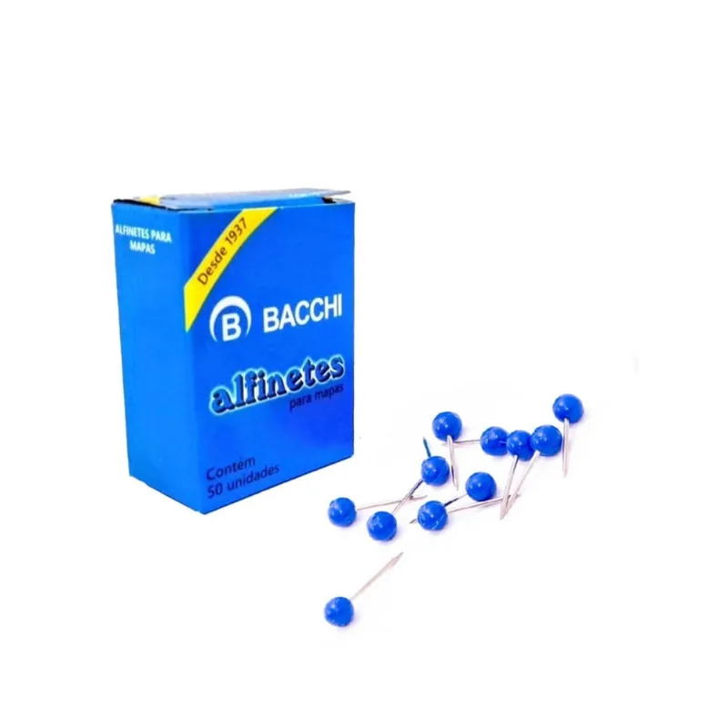 Alfinete Bacchi Para Mapas Azul C/50 Unidades