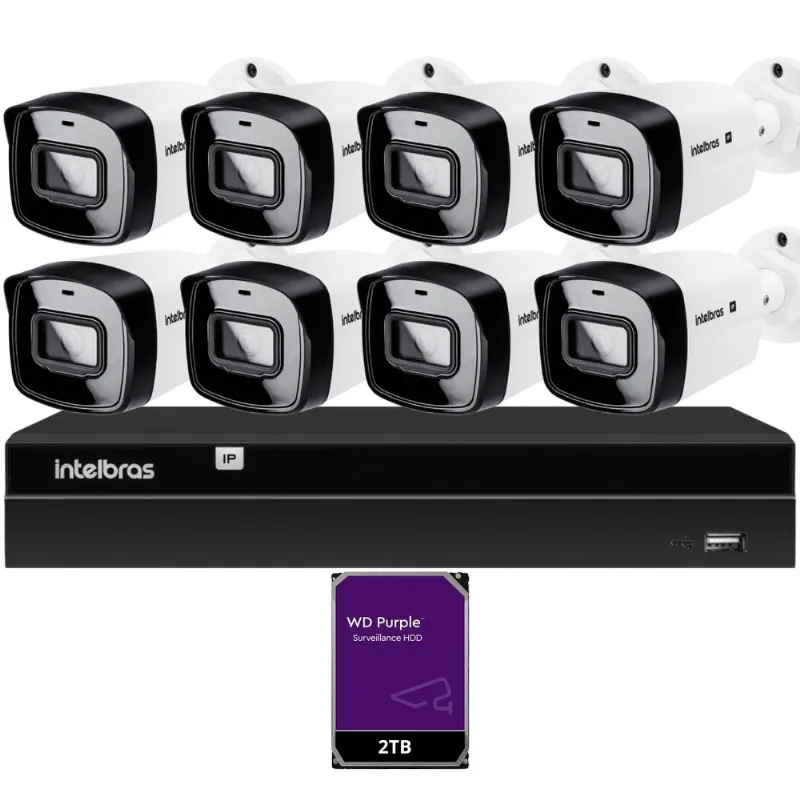 Kit 8 Câmeras IP Vipc 1230B Intelbras NVD 1408P HD 2TB Purple