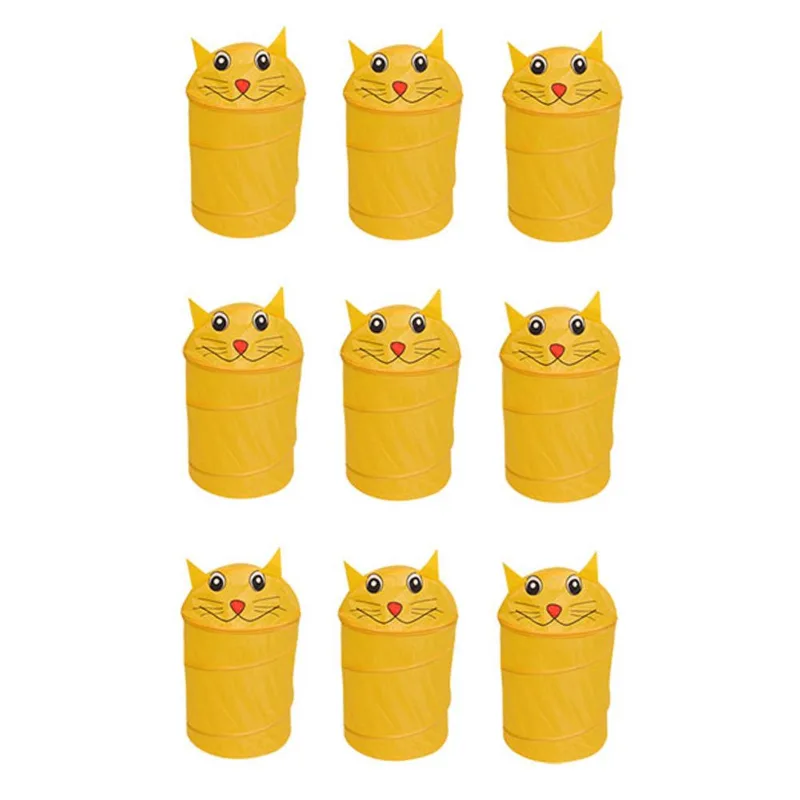 Kit 6 Cesto de Roupas Organizador Brinquedos Dobrável Animais Bichinhos Multiuso Gatinho Amarelo