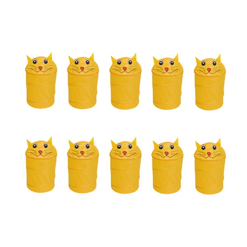 Kit 7 Cesto de Roupas Organizador Brinquedos Dobrável Animais Bichinhos Multiuso Gatinho Amarelo