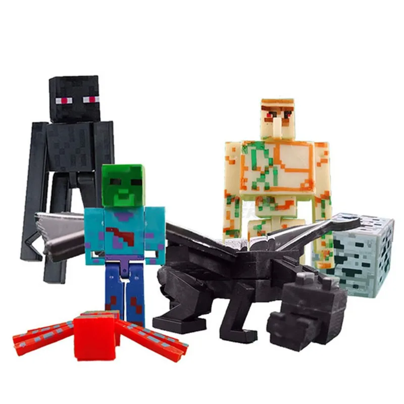 Kit 8 Cartela Minecraft Dragão com 40 Bonecos + 7 Bloco Ender Dragon Brinquedo Infantil Bed Wars Zombie