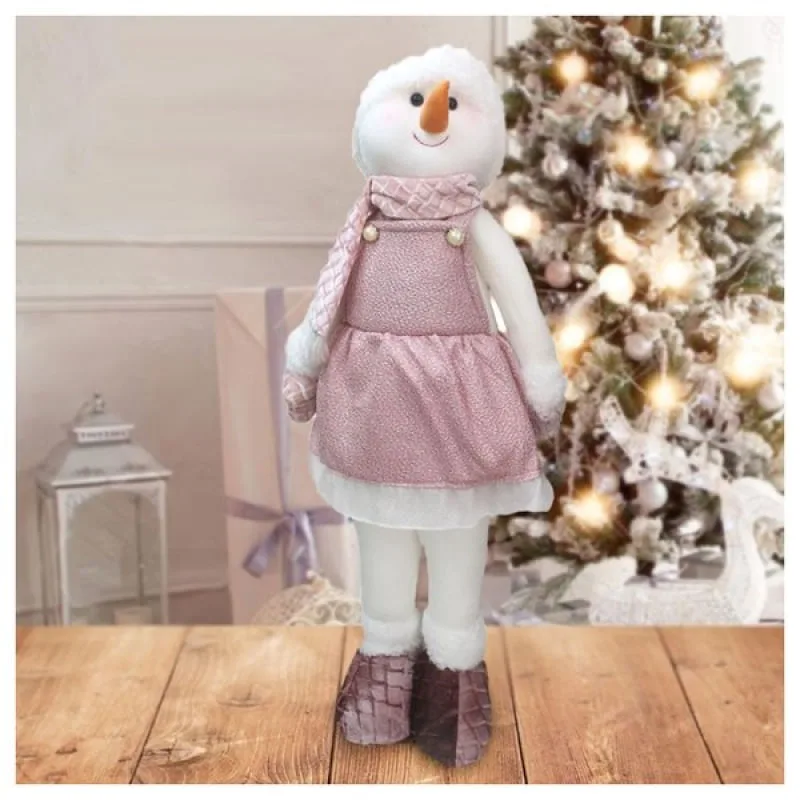 Decoração Natal Boneco de Neve Rosa Natalina 62cm - Genérico - Natal