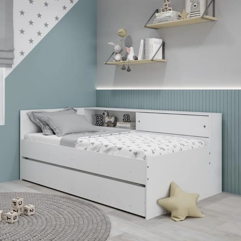 Bicama Infantil Juvenil 193 Cm Solteiro Multifuncional Nicho Lateral Grande Branco