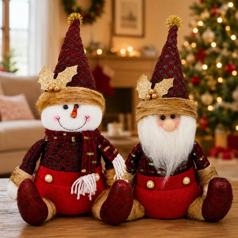 Dupla Boneco Natalino Papai Noel Neve Sentado Decoração 40cm