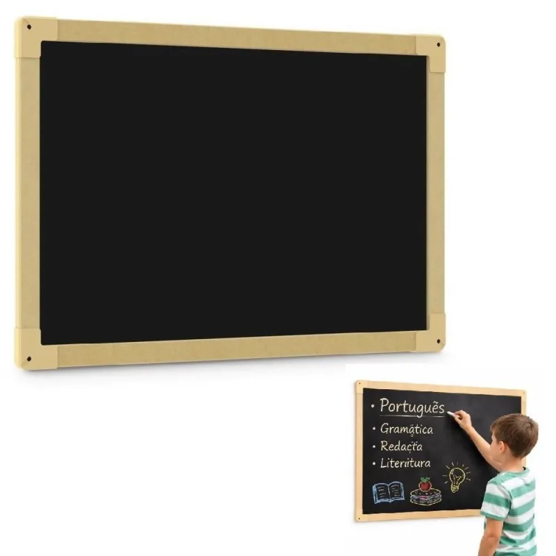 Lousa Quadro Negro 40x60cm Junges MDF para Giz Escolar Parede com Cantoneiras de Proteção Preto - OUTRAS - Agro