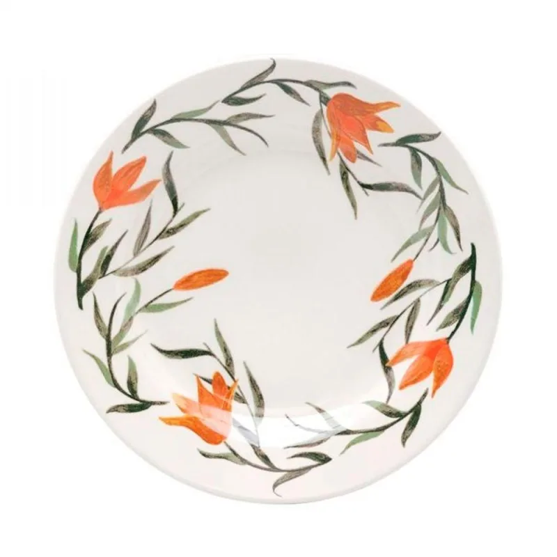 Jogo de Pratos Raso e Fundo Lírios 24 Peças Cerâmica Floral Branco Oxford - Oxford - Utilidades Domesticas