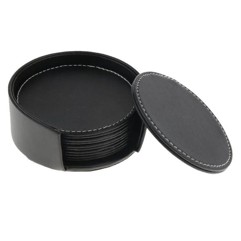 Couro Round Coaster Cup Pad Tapete De Mesa Bebida Placemat